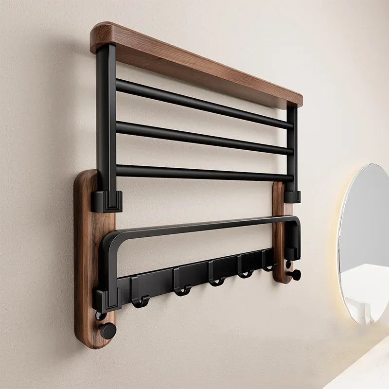 Porte-Manteau Mural Bois Noyer & Inox Design – Salle de Bain